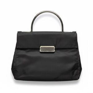 PRADA BLACK METAL HANDLE NYLON SATCHELL TOTE BAG